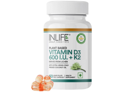Inlife Plant Based Vitamin D3 600 IU + K2 Liquid Filled Capsule