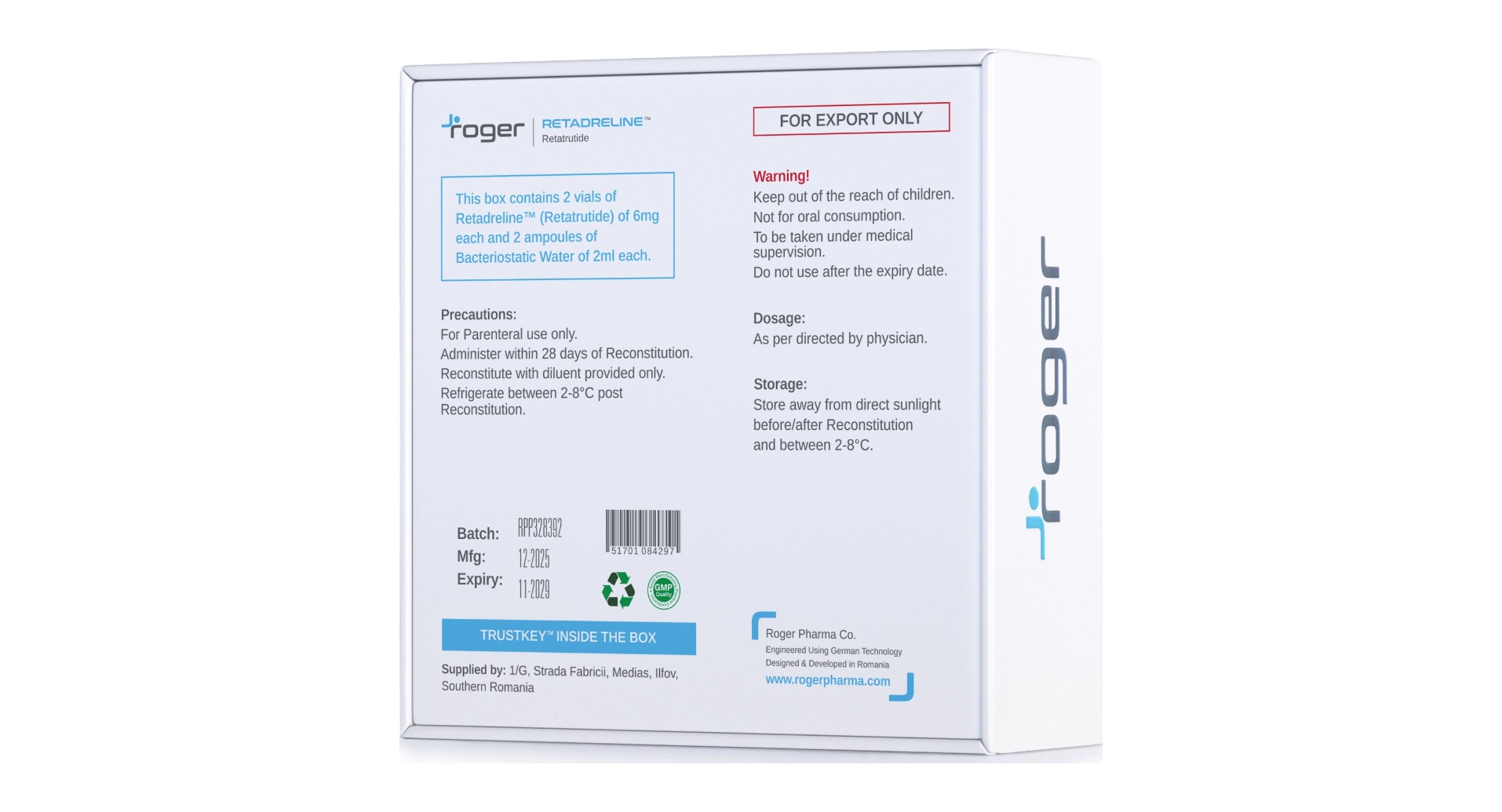 Retadreline Retatrutide 6mg 2 Vials box back label