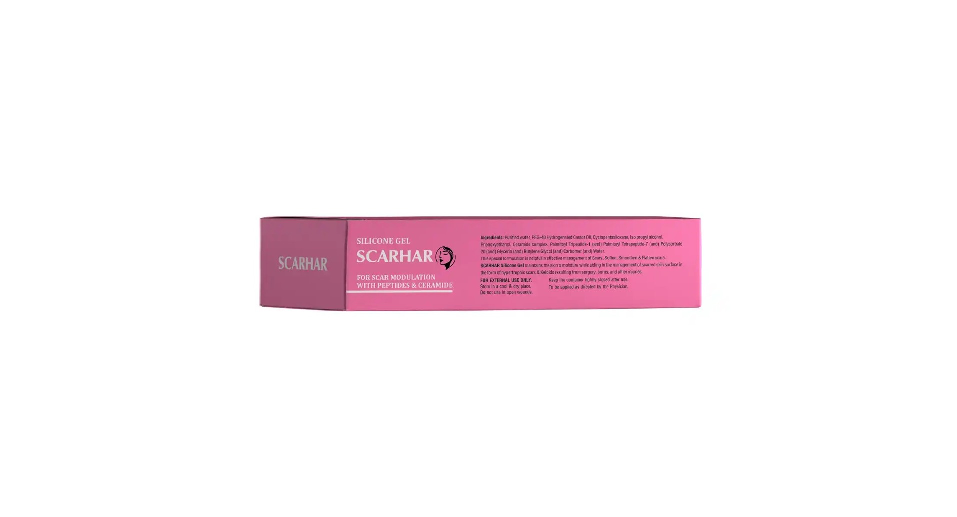 Scarhar Silicone Gel box side panel with ingredients