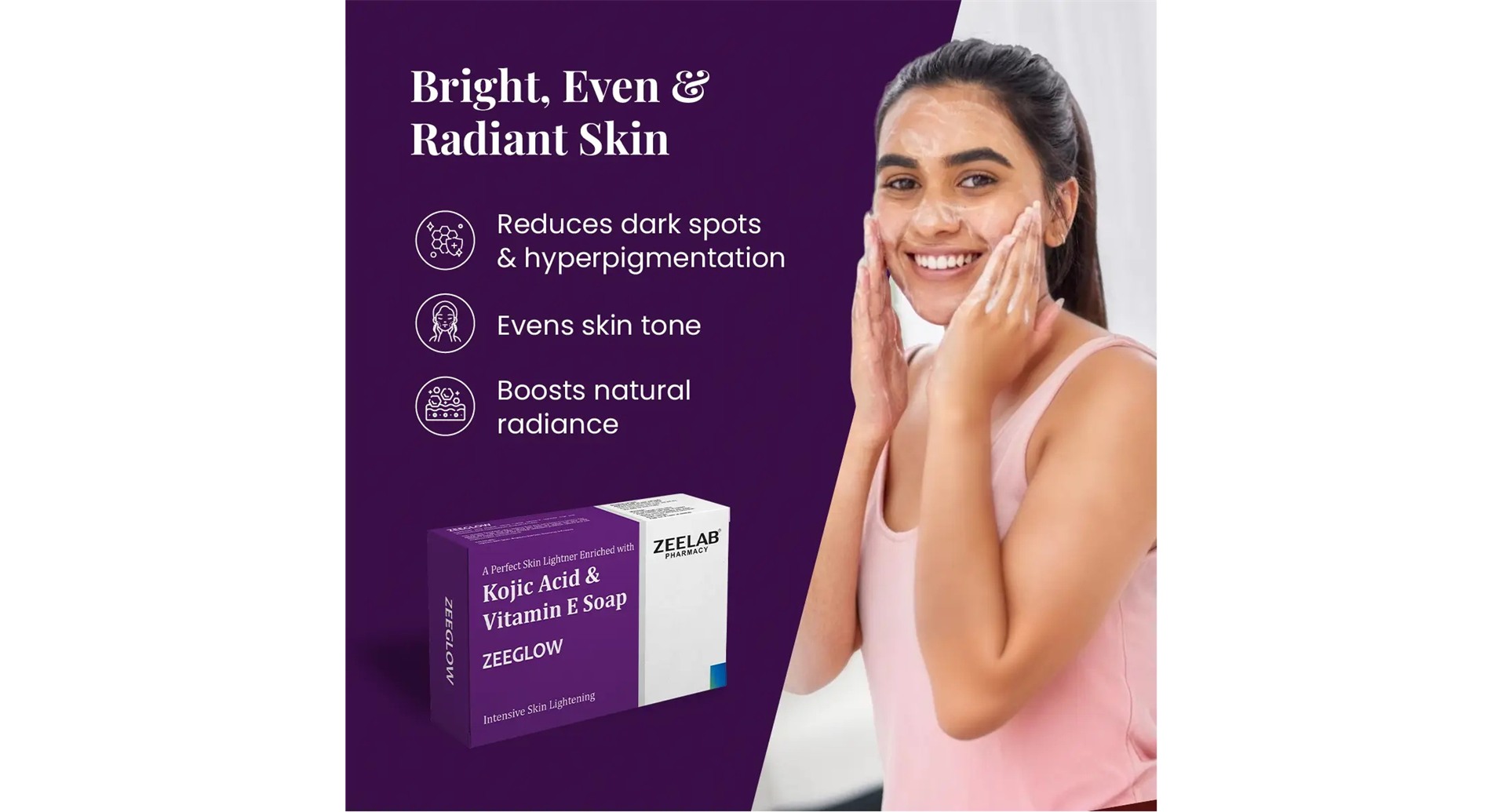 Zeeglow Kojic Acid and Vitamin E Soap for bright even radiant skin