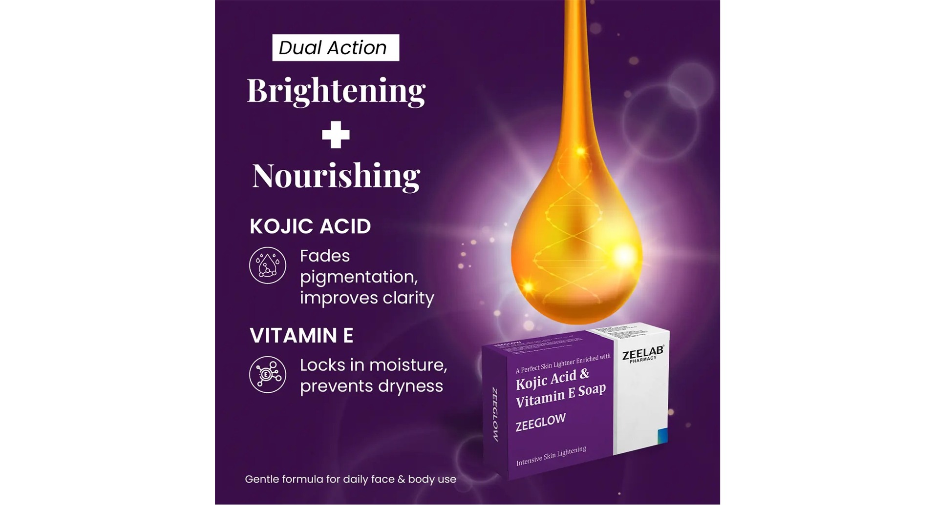 Zeeglow Kojic Acid and Vitamin E Soap dual action brightening nourishing