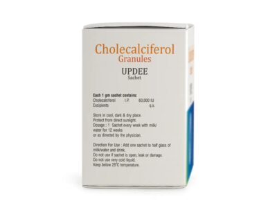 Updee Vitamin D3 Sachet box side panel with dosage