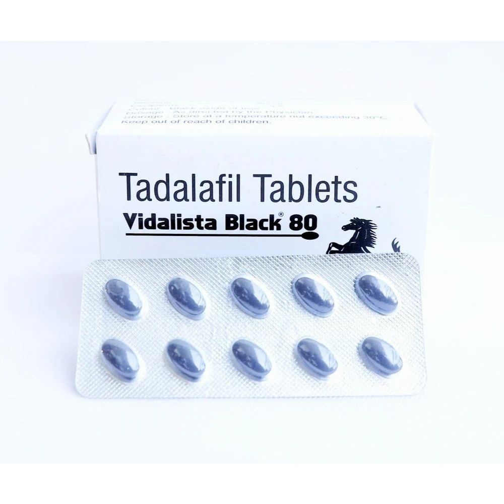 Vidalista Black 80 Mg Tablet Tadalafil 80mg box and blister strip