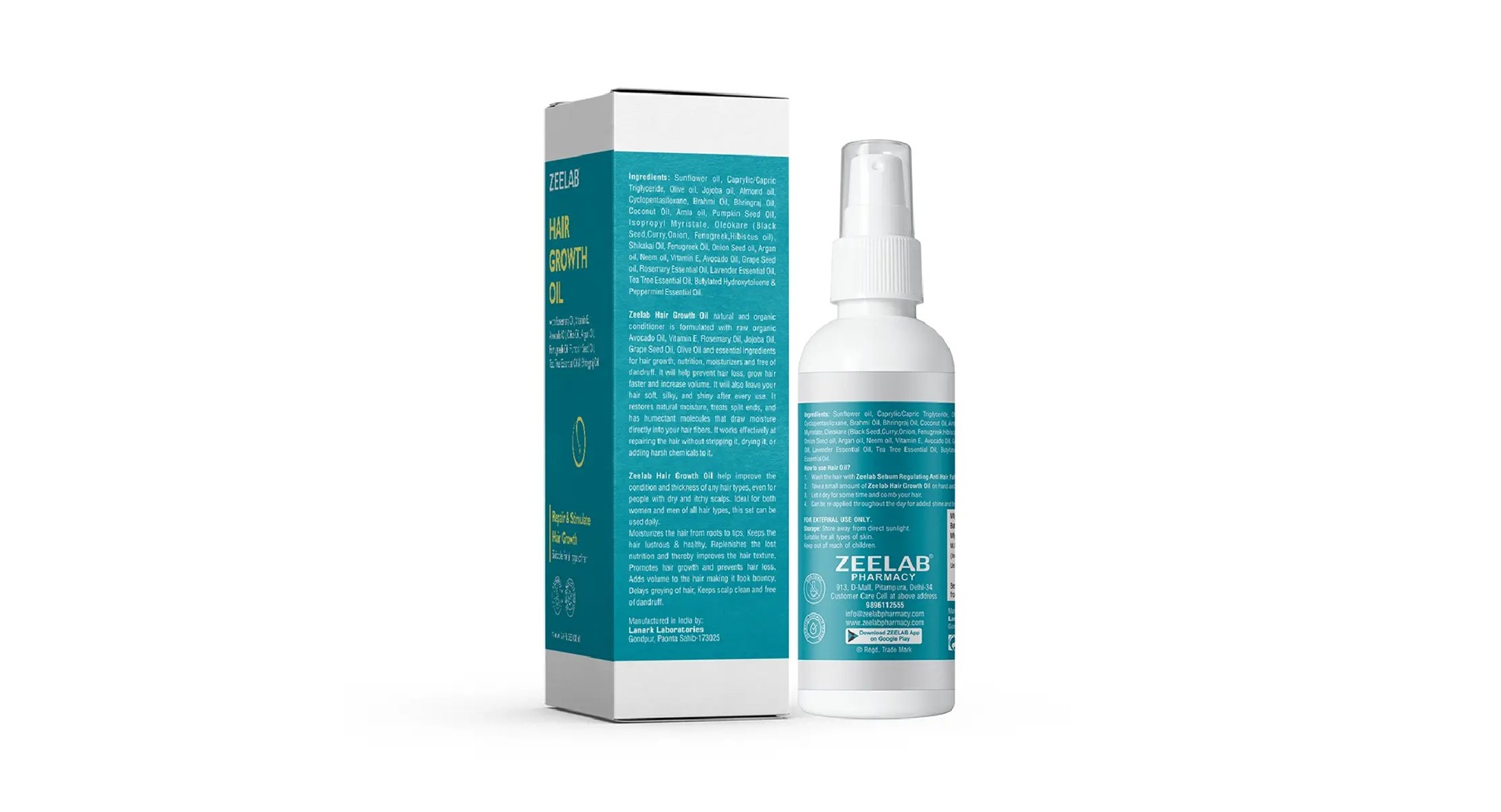 Zeelab Hair Growth Oil box side panel with ingredients and description
