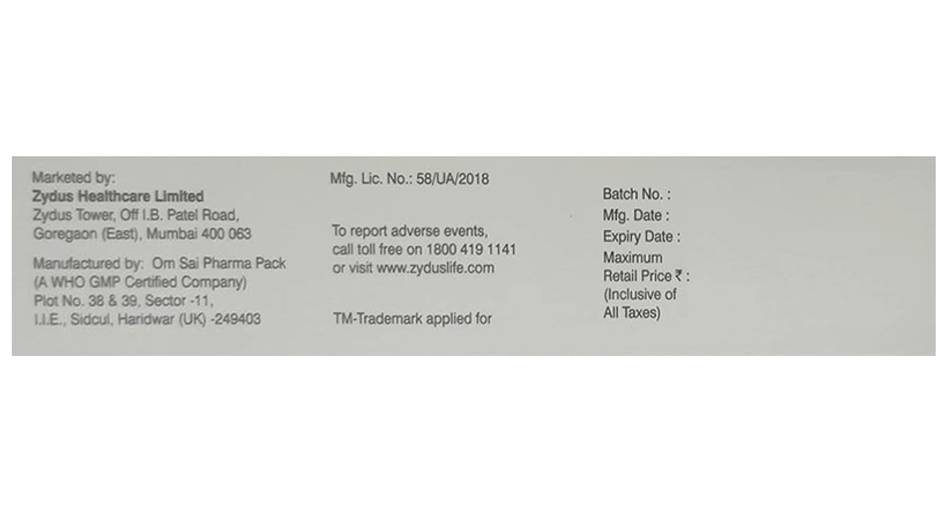 ZyKT Cream manufacturer information