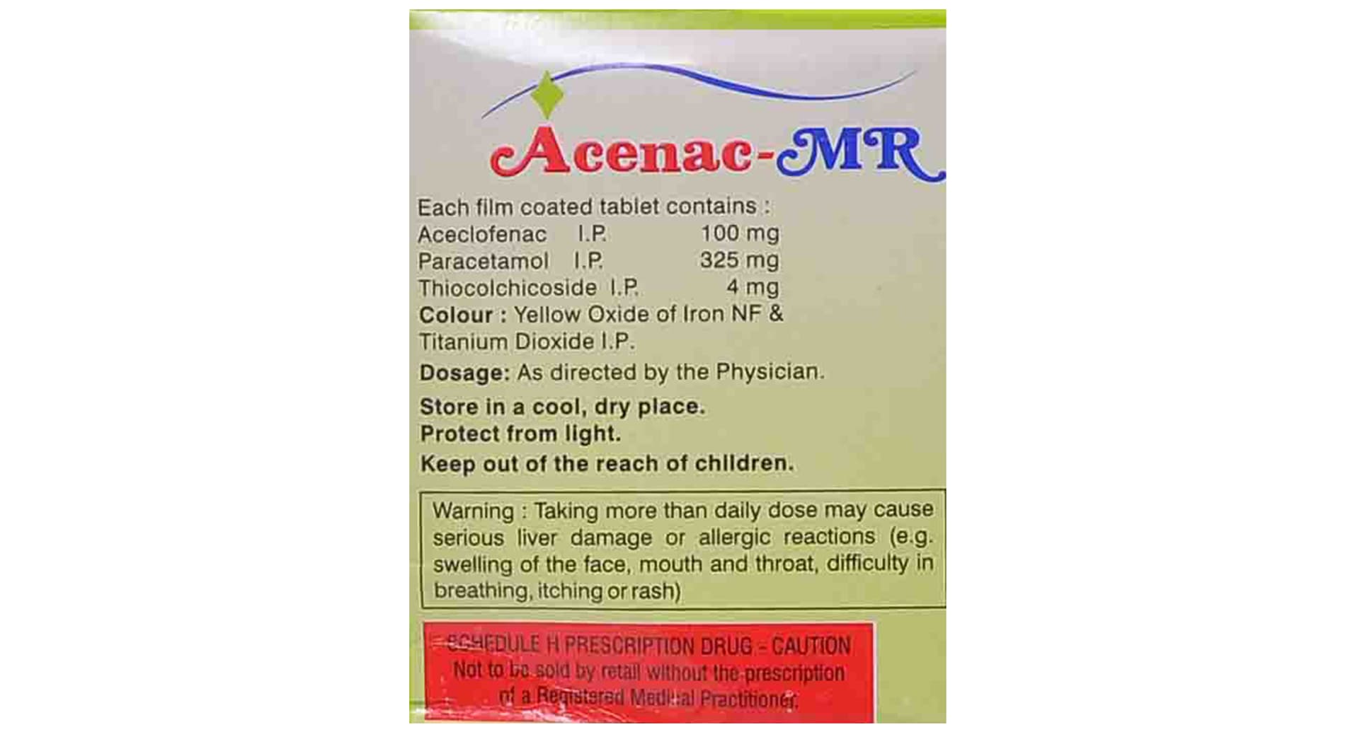 Acenac-MR 4mg/100mg/325mg Tablet pack side view