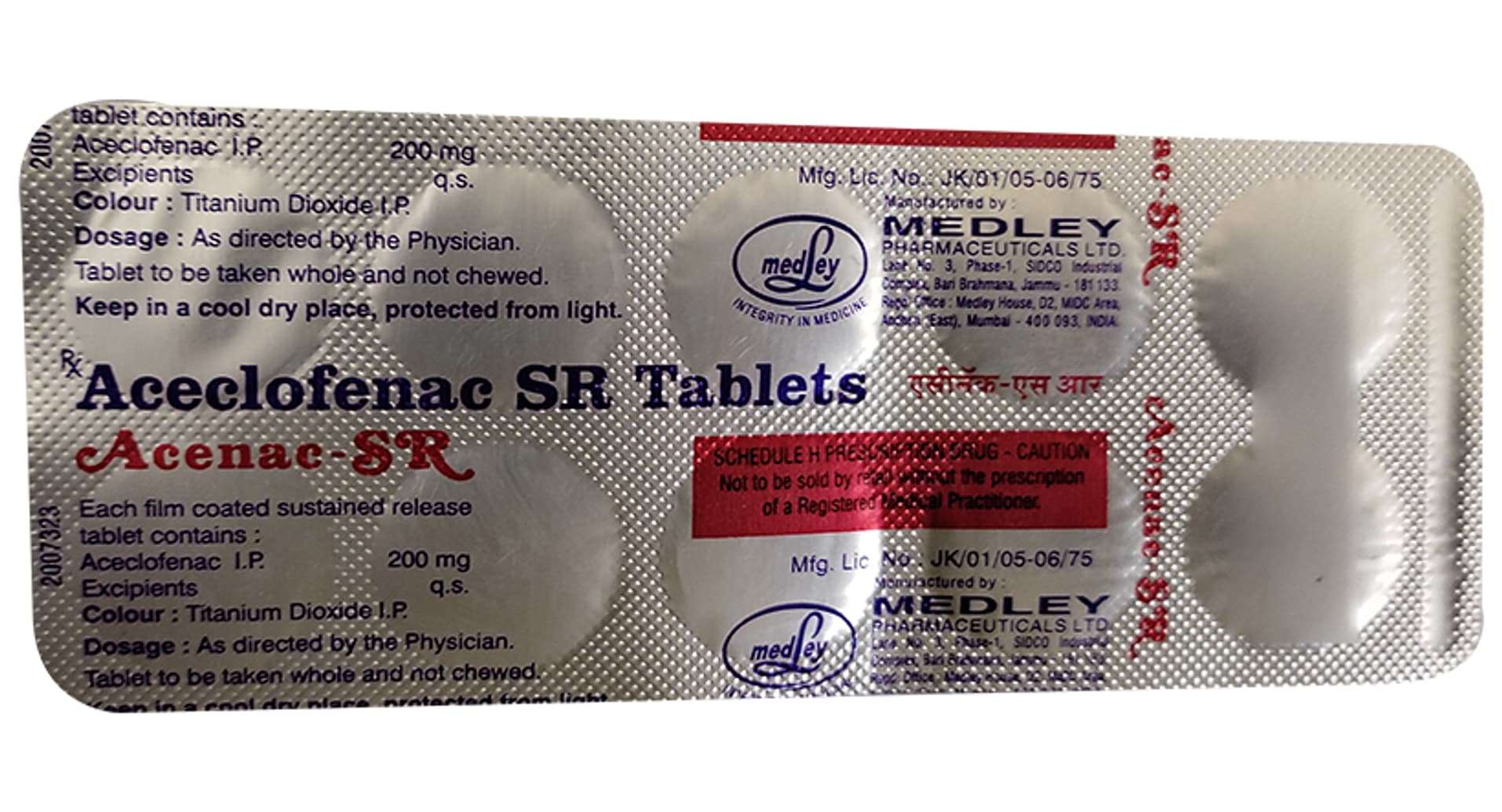 Acenac-SR 200mg Tablet pack side view