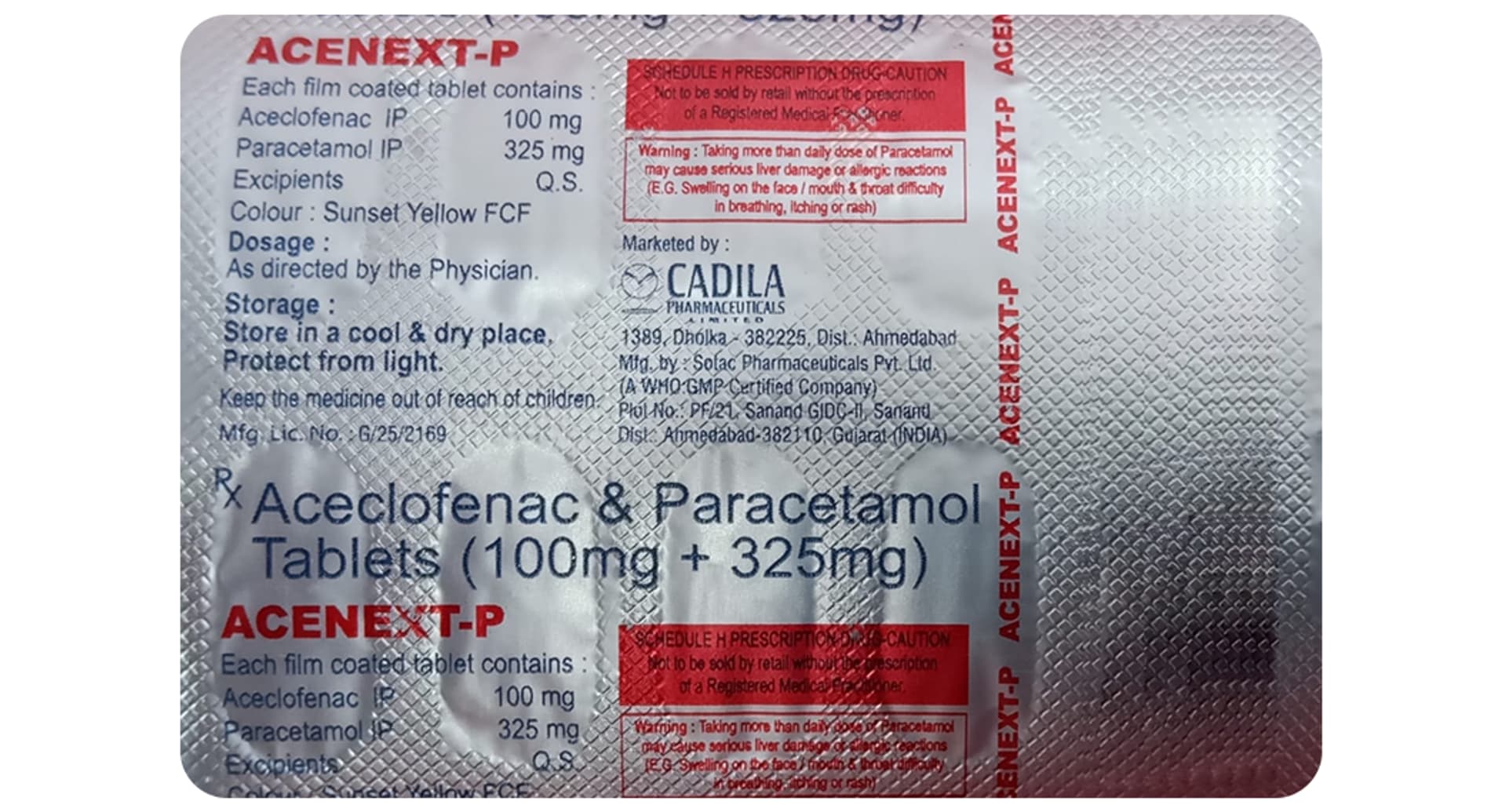 Acenext-P 100mg/325mg Tablet strip blister view