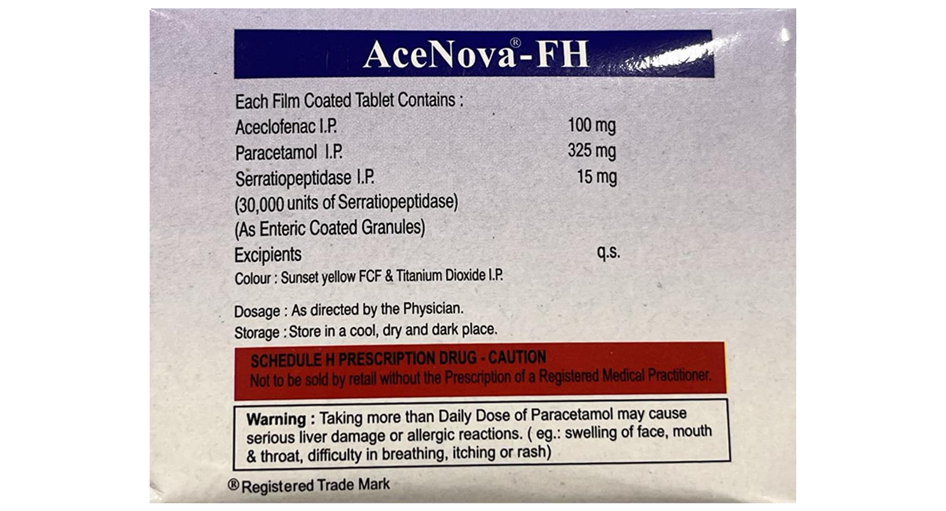 AceNova-FH 100mg/325mg/15mg Tablet pack back view