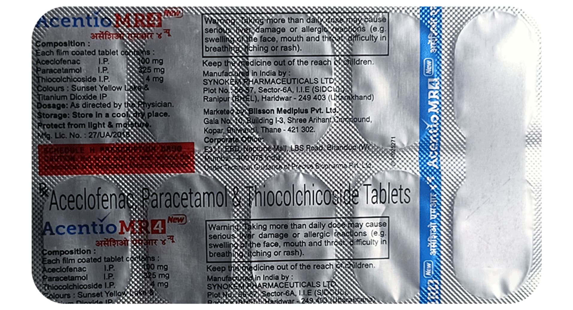 Acentio-MR 4mg/100mg/325mg Tablet pack side view