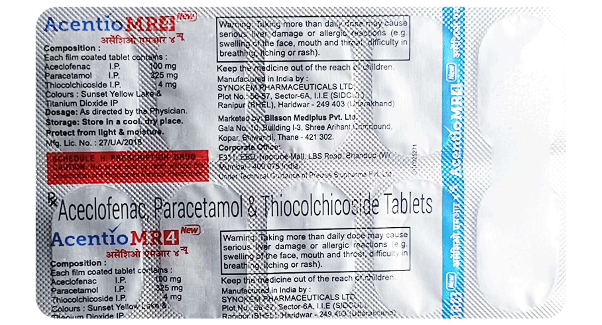 Acentio-MR 4mg/100mg/325mg Tablet strip blister view
