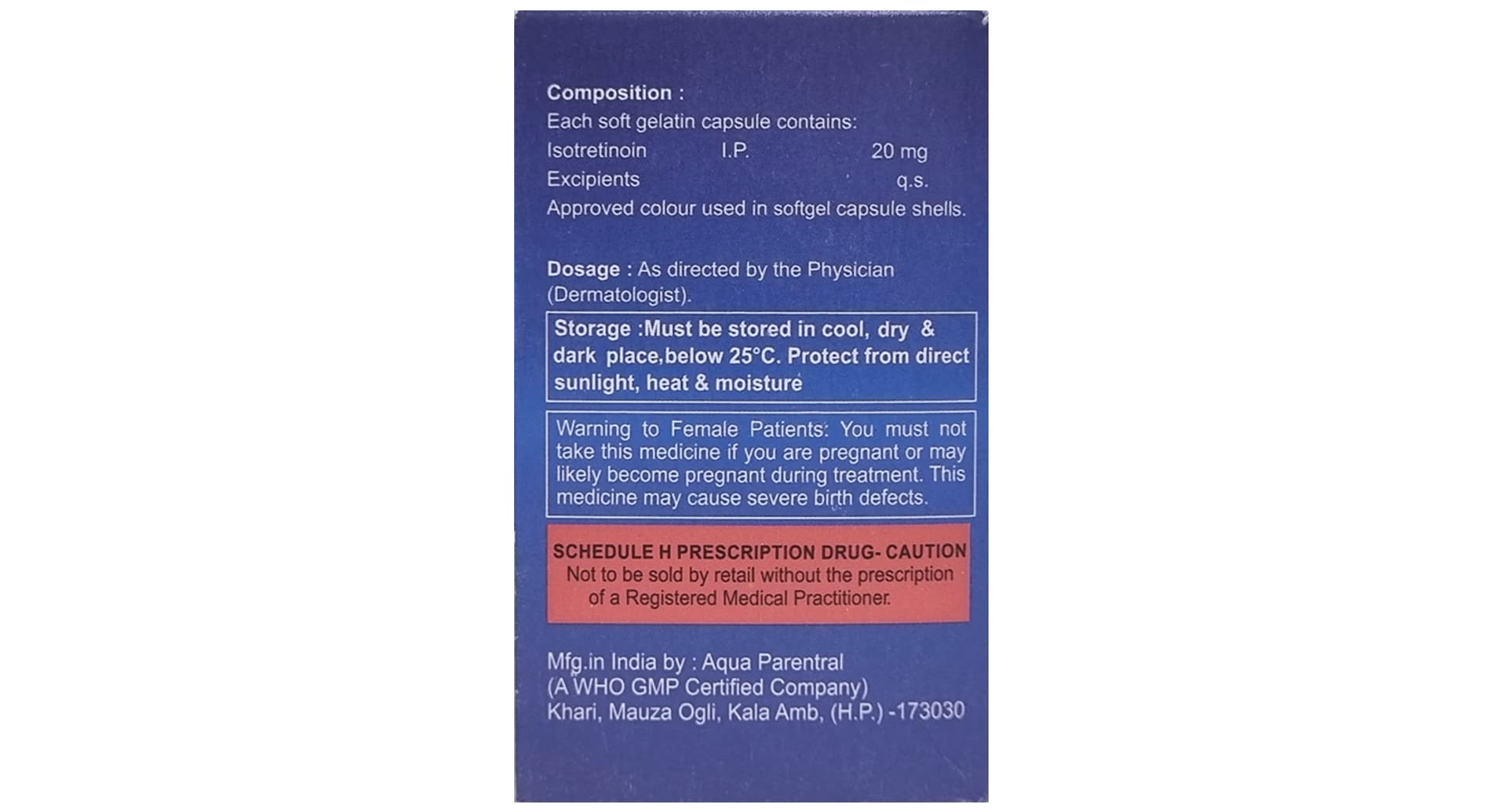 Acnetoin-I 20mg Capsule pack side view