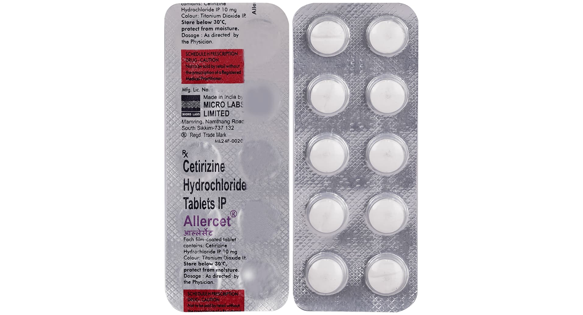 Allercet 10mg Tablet pack front view