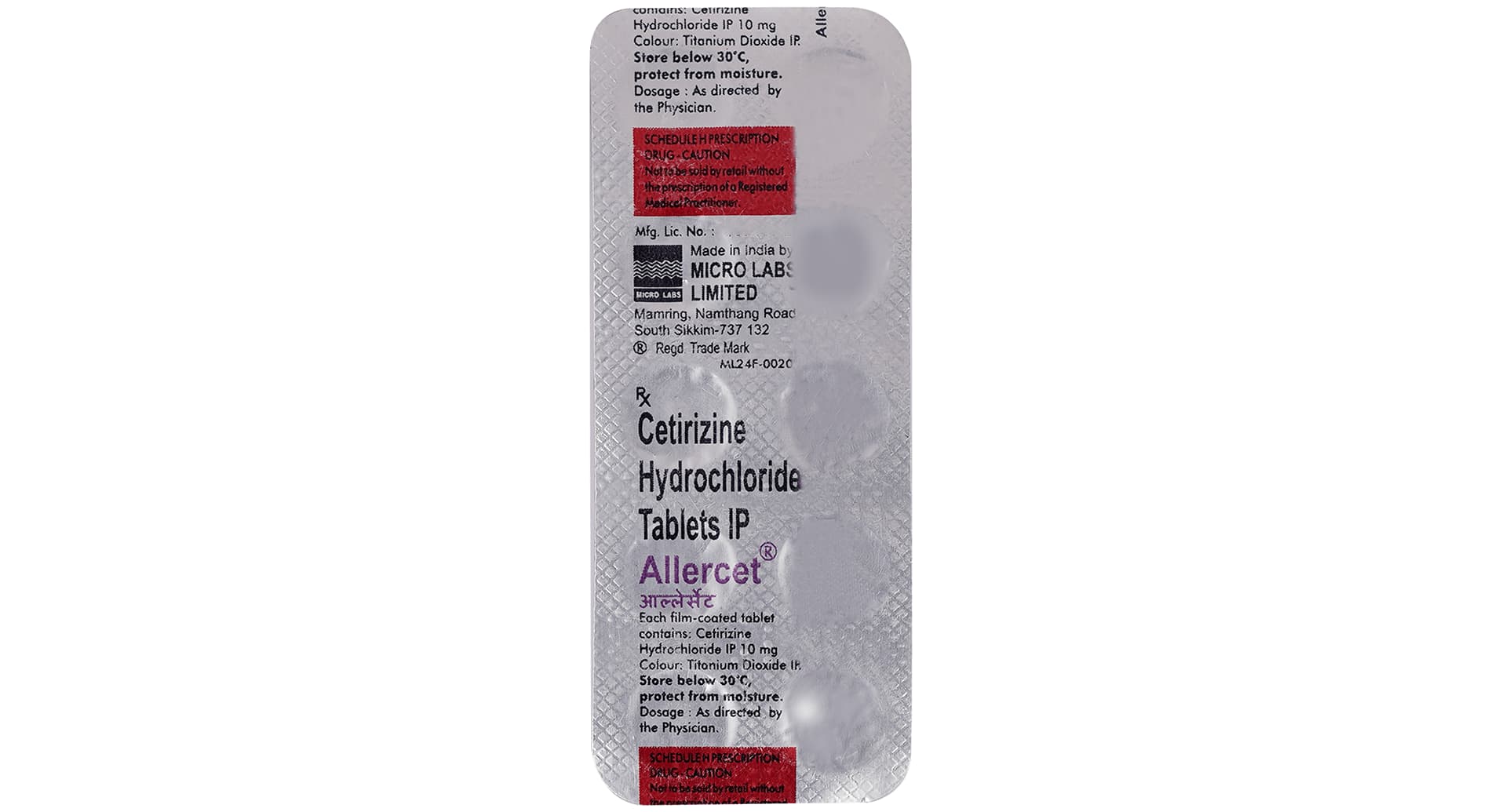 Allercet 10mg Tablet strip blister view