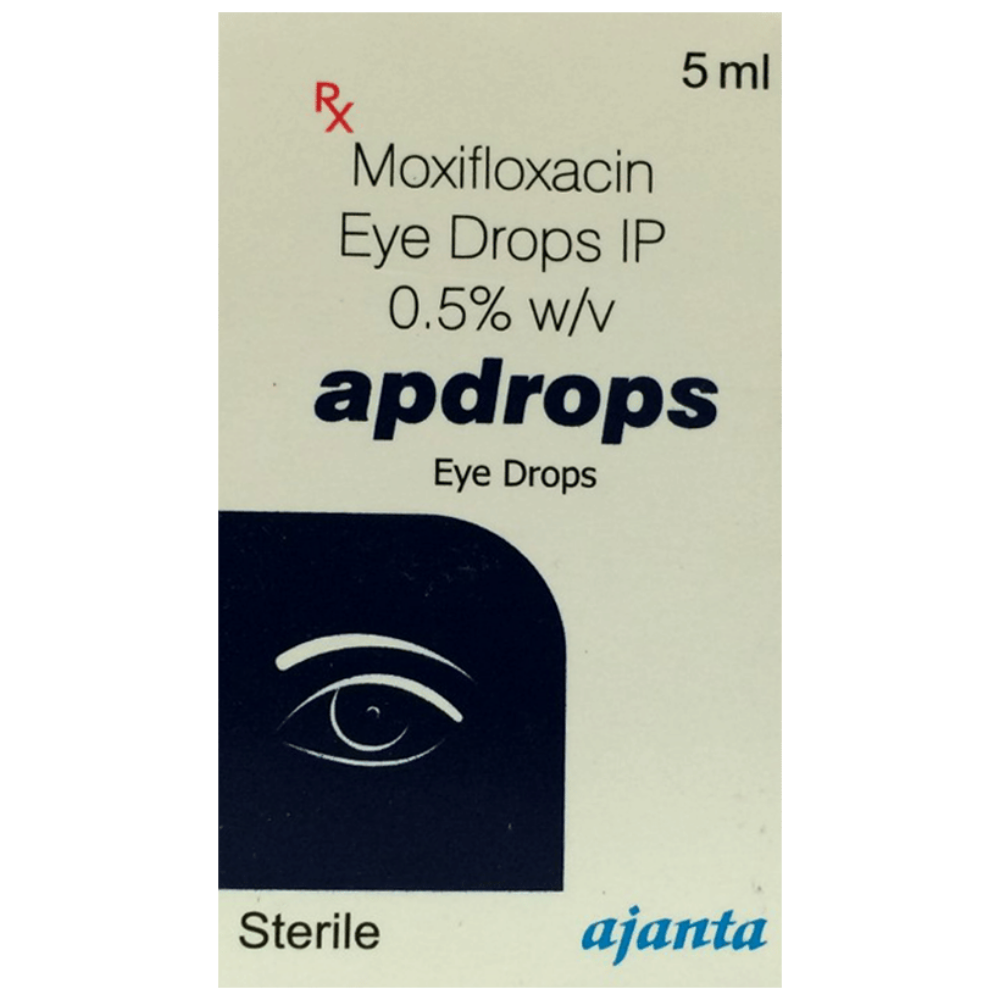Apdrops Moxifloxacin 0.5% eye drop 5 ml - close-up front label