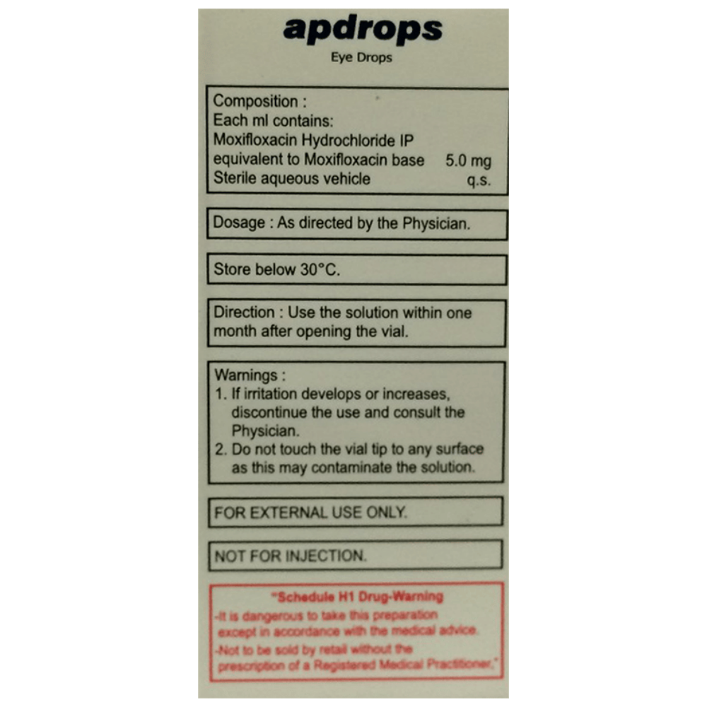 Apdrops Moxifloxacin 0.5% eye drop 5 ml - composition label