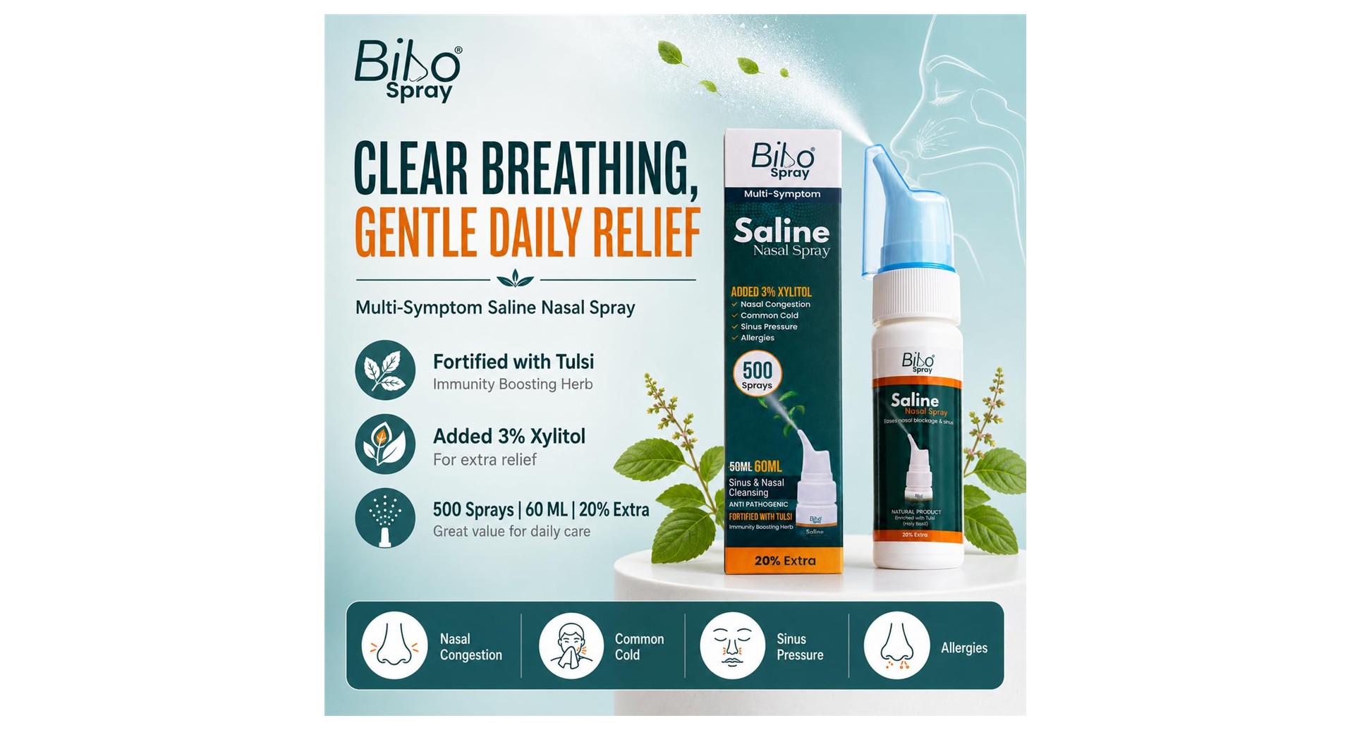 Bibo Saline Nasal Spray with Tulsi and Xylitol