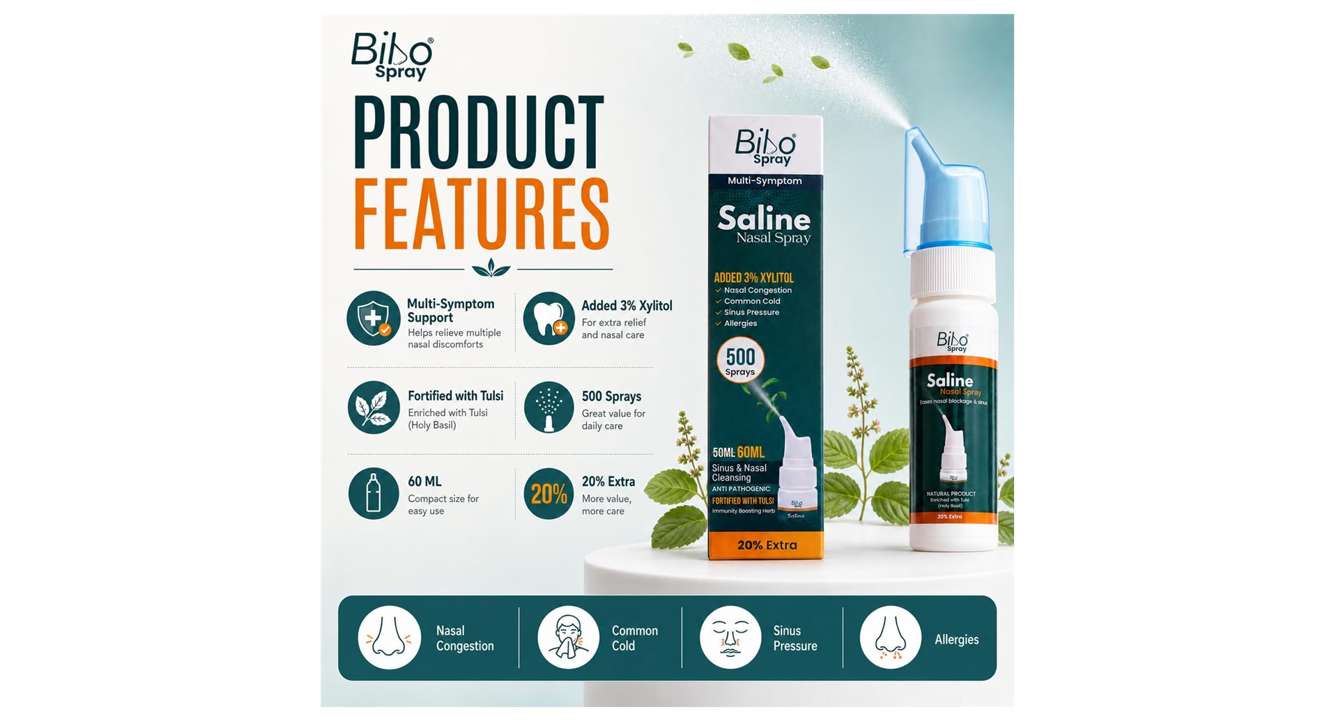 Bibo Saline Nasal Spray with Tulsi and Xylitol