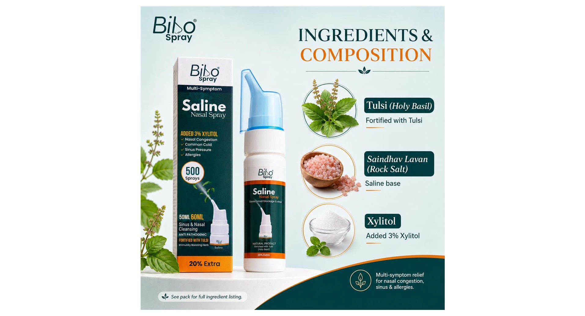 Bibo Saline Nasal Spray with Tulsi and Xylitol