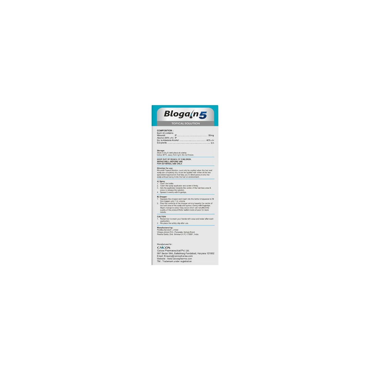 Blogain-5 Hair Growth Topical Solution pack detail view