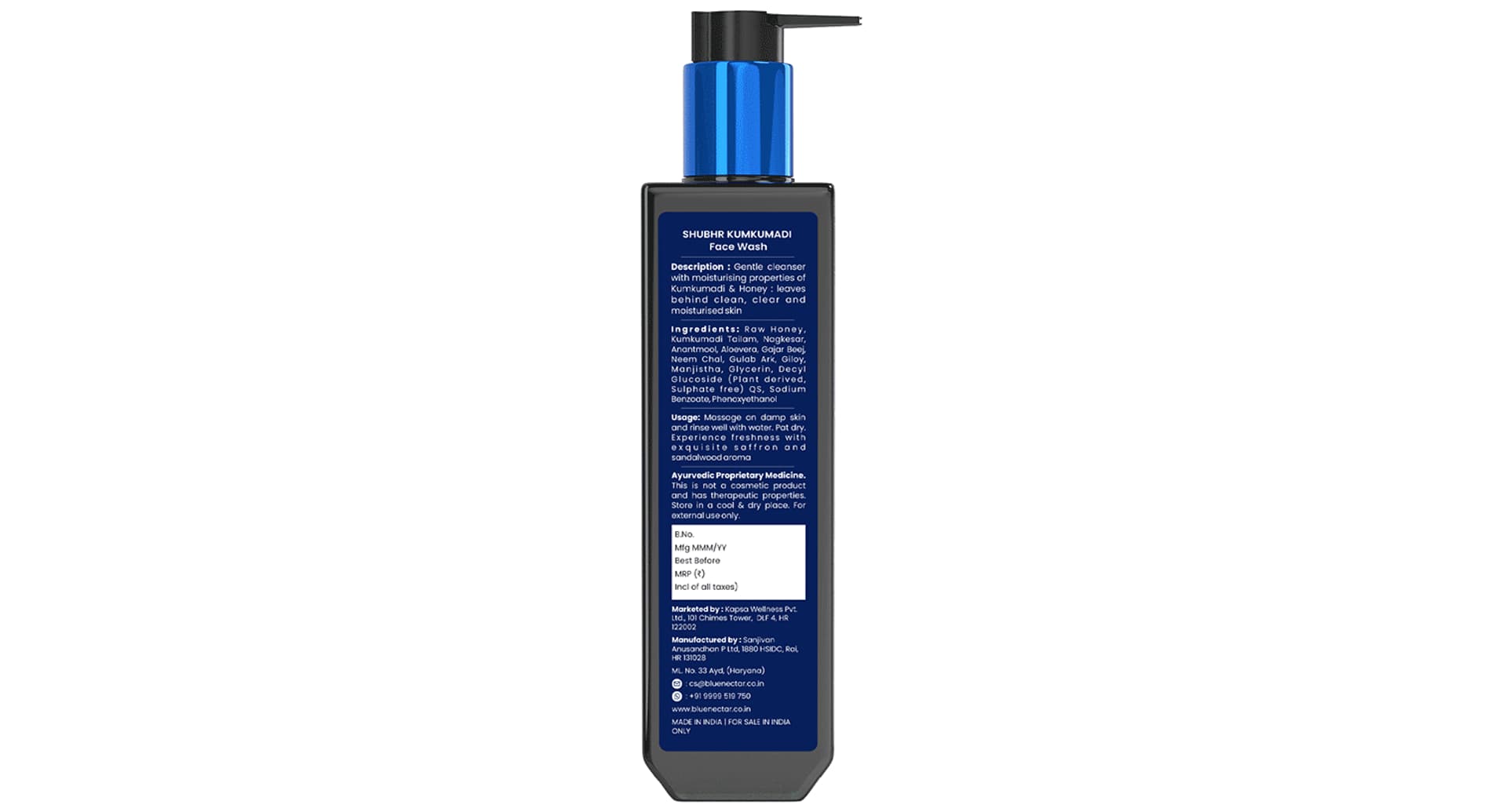 Blue Nectar Shubhr Kumkumadi Face Wash pack side view