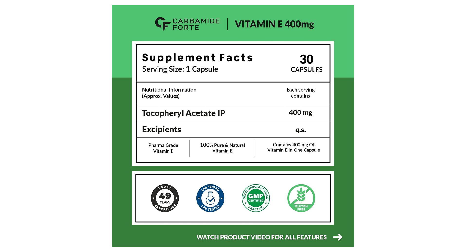 Carbamide Forte Vitamin E 400mg Capsules for Face and Hair