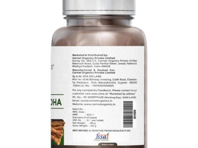 Carmel Organics Ashwagandha Extract Tablets label