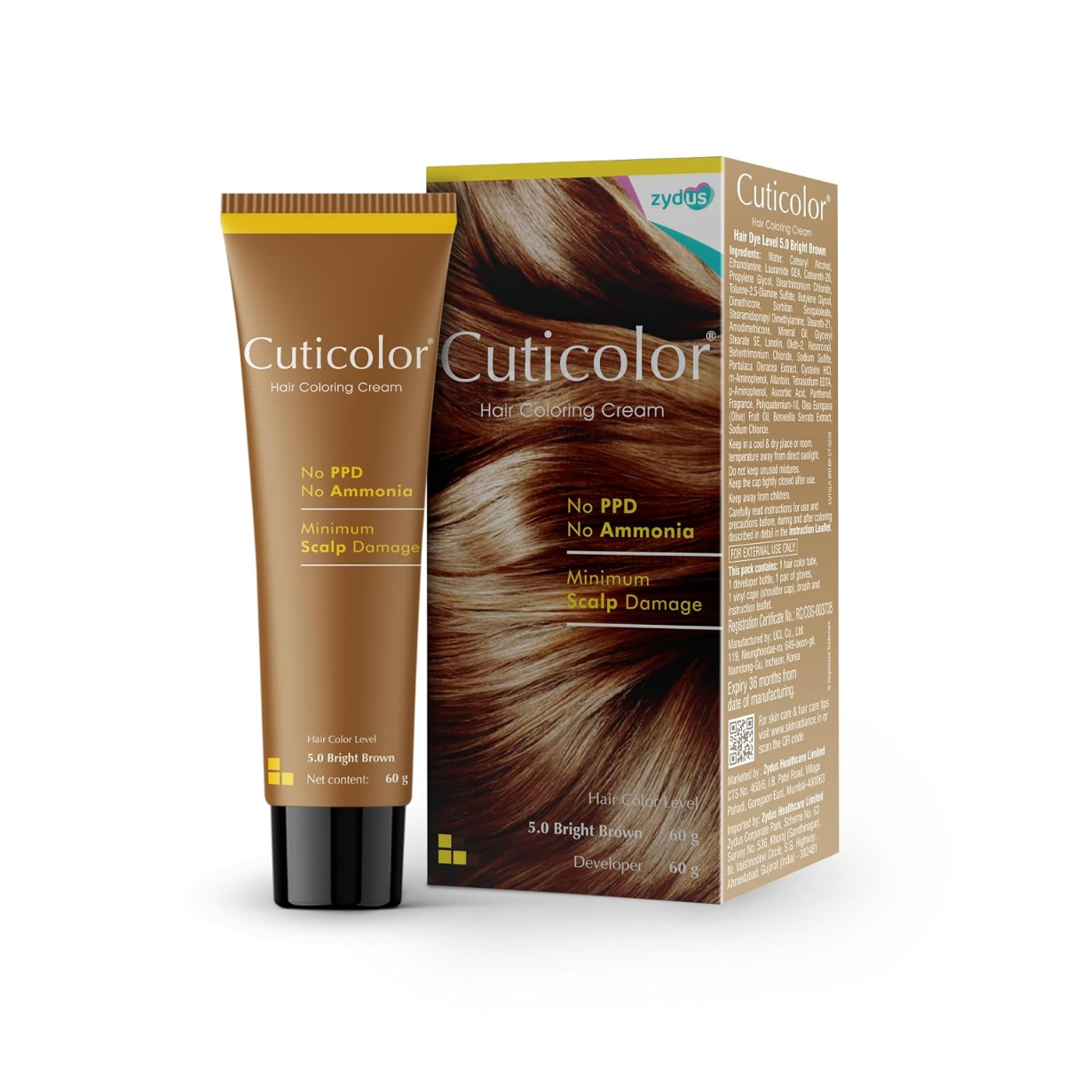 Cuticolor Permanent Hair Color Cream Bright Brown pack