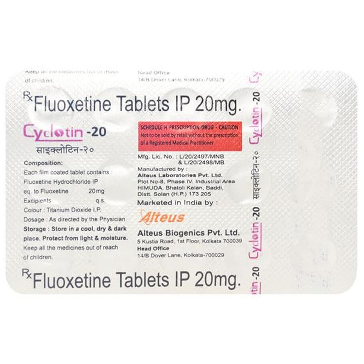 CYClotin Fluoxetine Tablet pack side view
