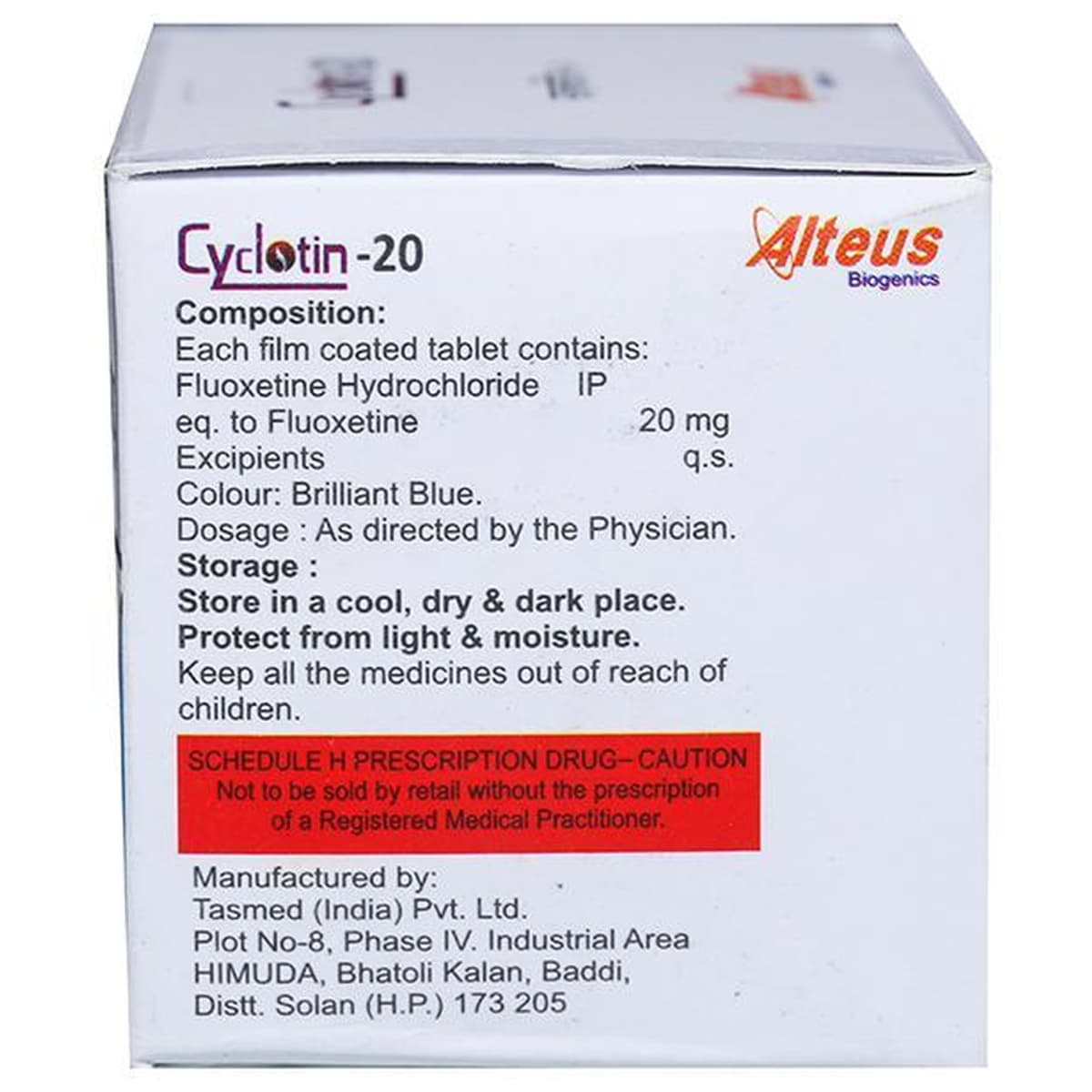 CYClotin Fluoxetine Tablet pack back view