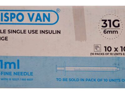 Dispovan U-100 Sterile Single Use Insulin Syringe 1ml 31G x 6mm