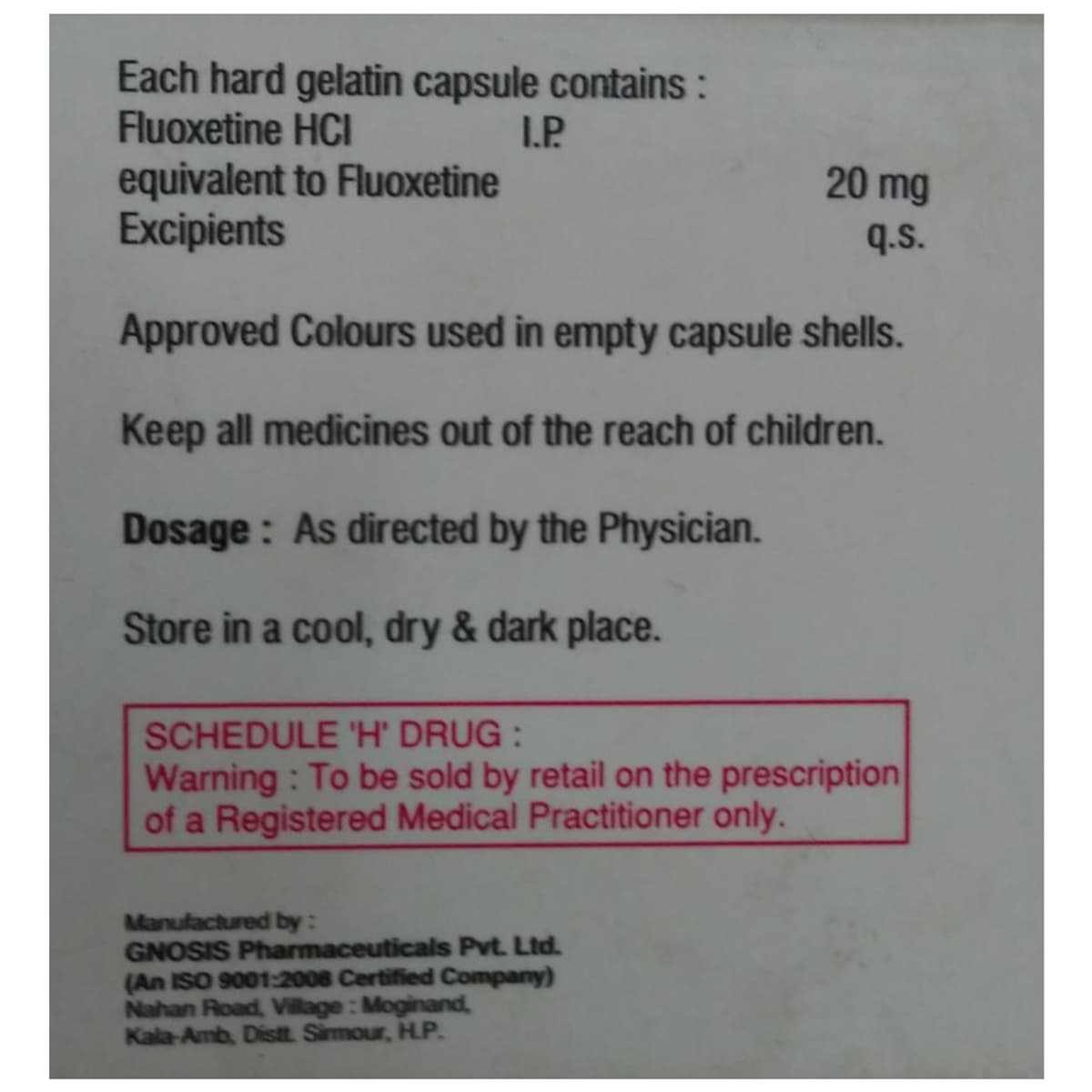 Floxiwave Fluoxetine 20mg Capsule pack side view