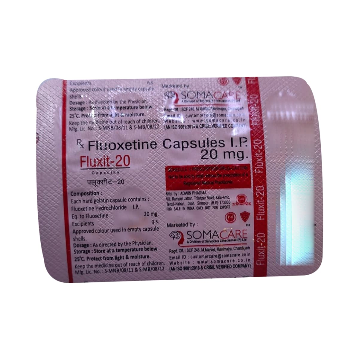 Fluxit Fluoxetine 20mg Capsule strip blister view