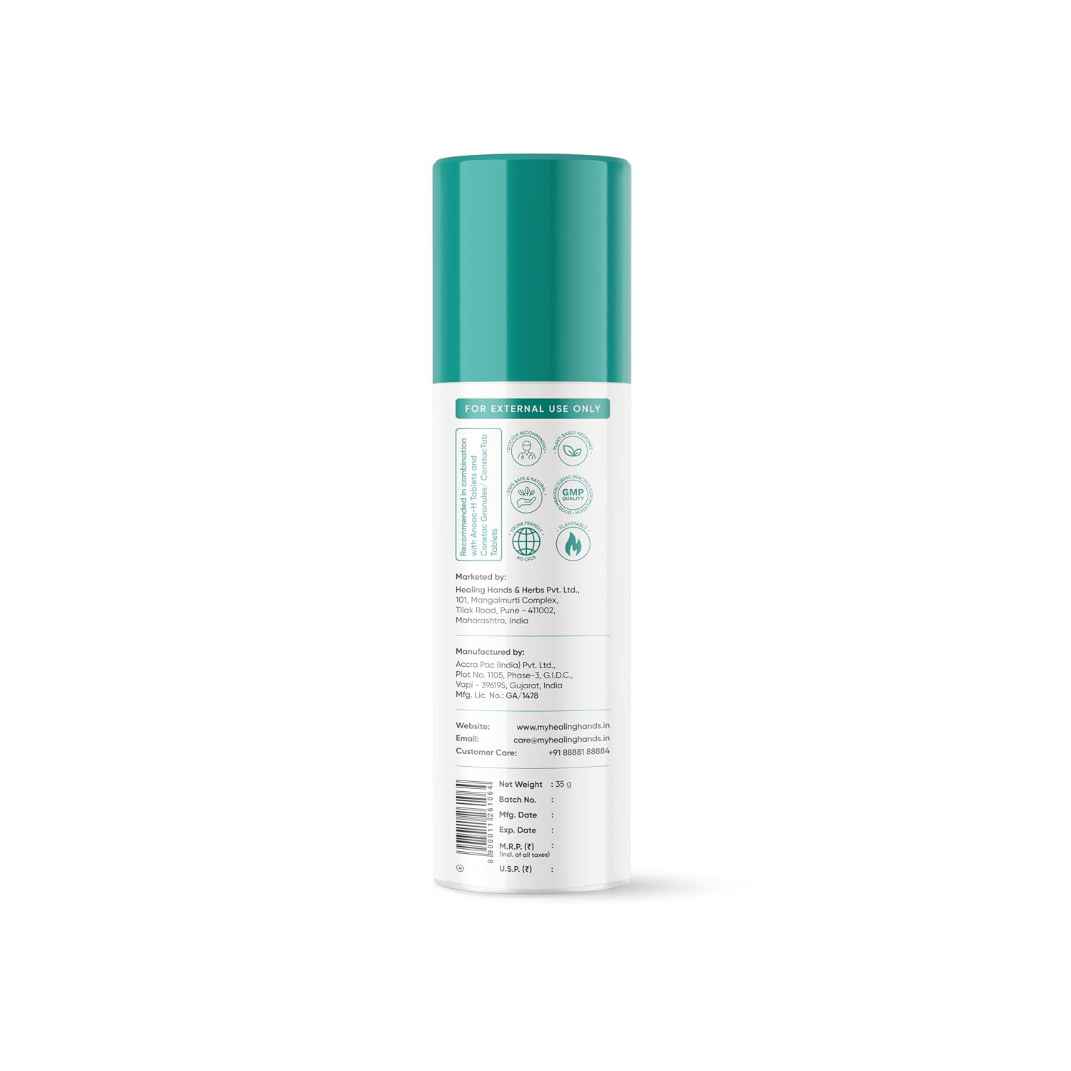 Healing Hands AnoSpray pack side view