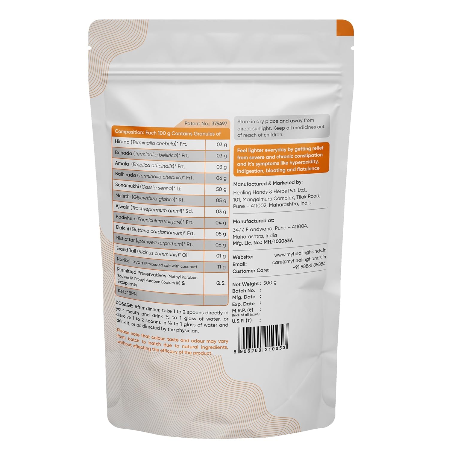 Healing Hands Constac Plus Granules strip blister view