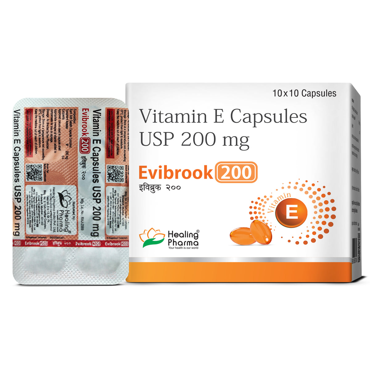 Healing Pharma Evibrook Vitamin E Capsules pack side view