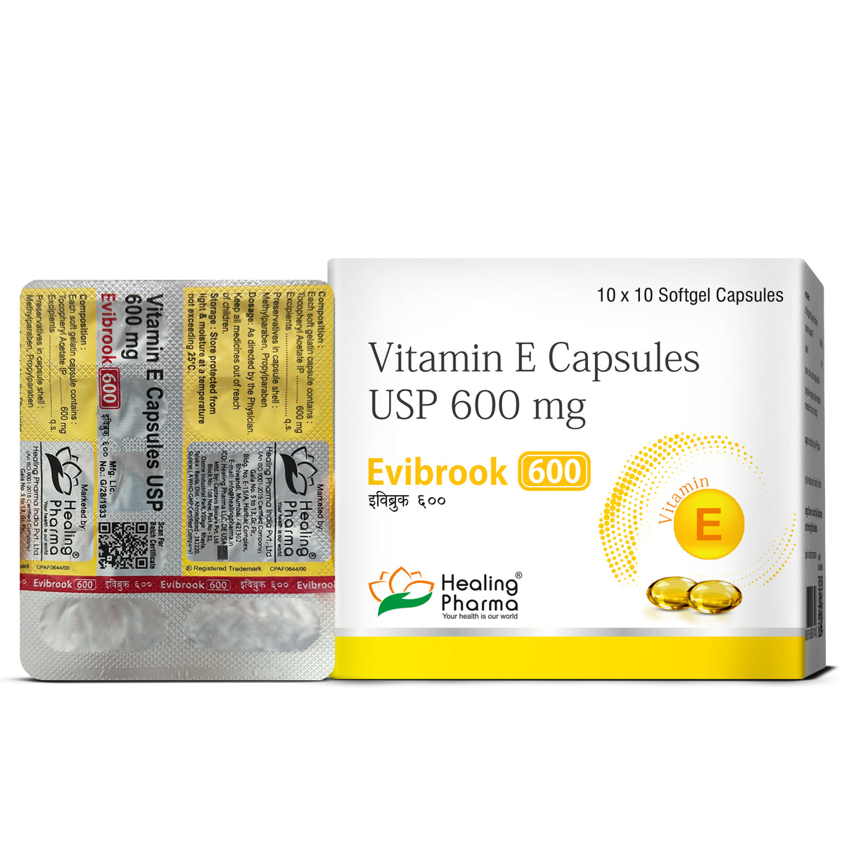 Healing Pharma Evibrook Vitamin E Capsules pack back view