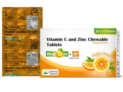 Healing Pharma Healcee SF Vitamin C and Zinc Chewable Tablets pack front view