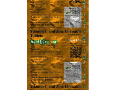Healing Pharma Healcee SF Vitamin C and Zinc Chewable Tablets pack side view