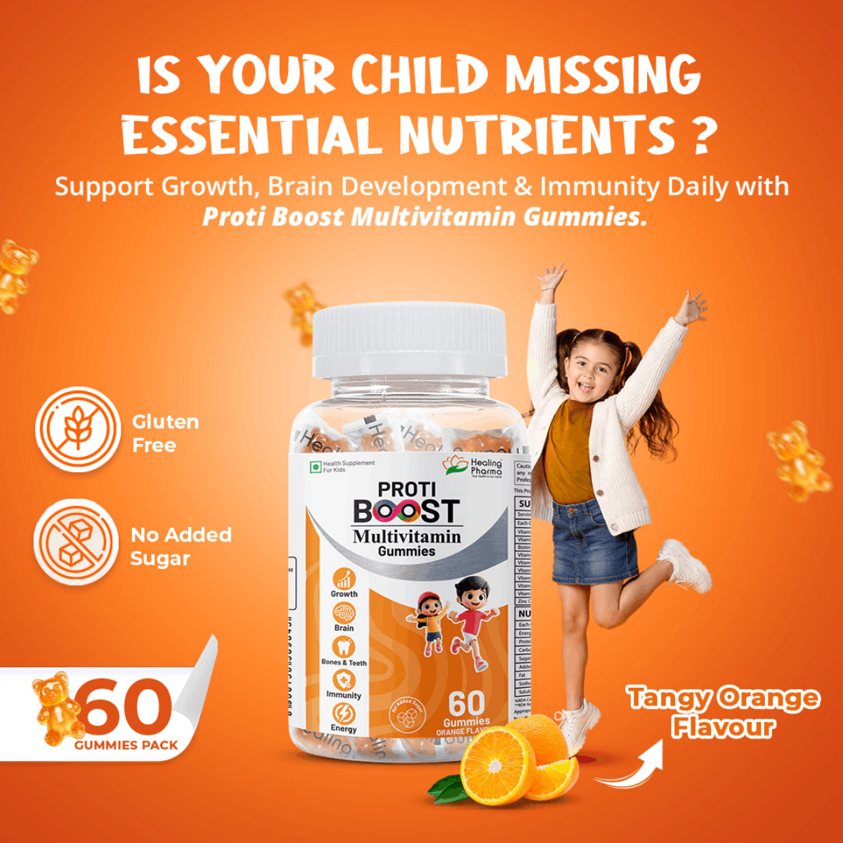 Healing Pharma Proti Boost Multivitamin Gummies for Kids pack side view