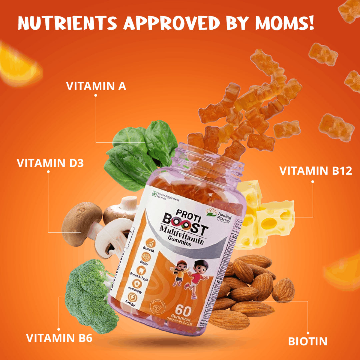 Healing Pharma Proti Boost Multivitamin Gummies for Kids strip blister view