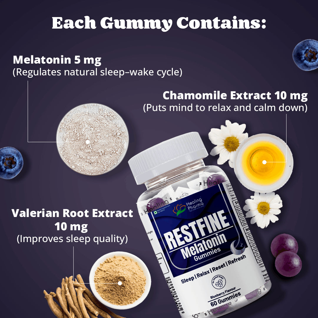 Healing Pharma Restfine Melatonin Gummies strip blister view