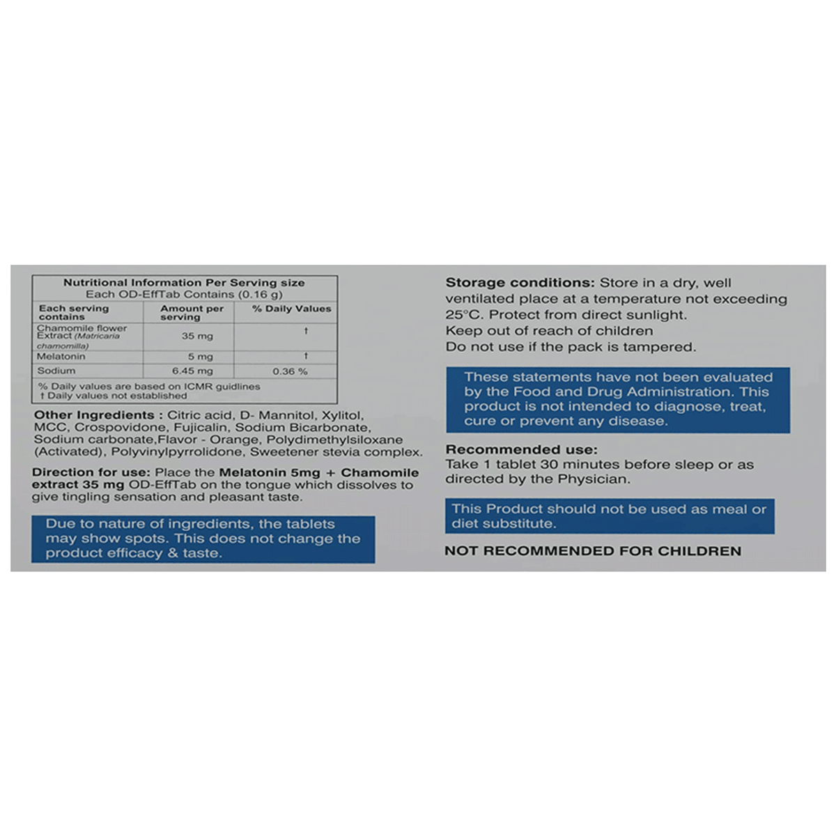 HealthAid Melatonin Chamomile tablet pack details