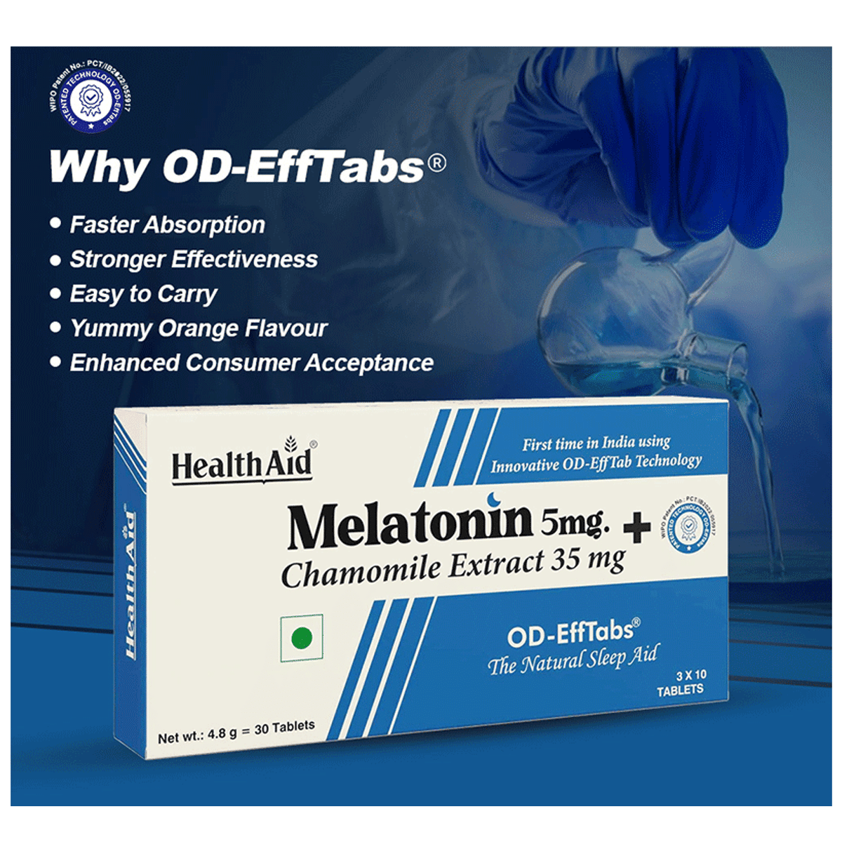 HealthAid Melatonin Chamomile OD EffTabs strip