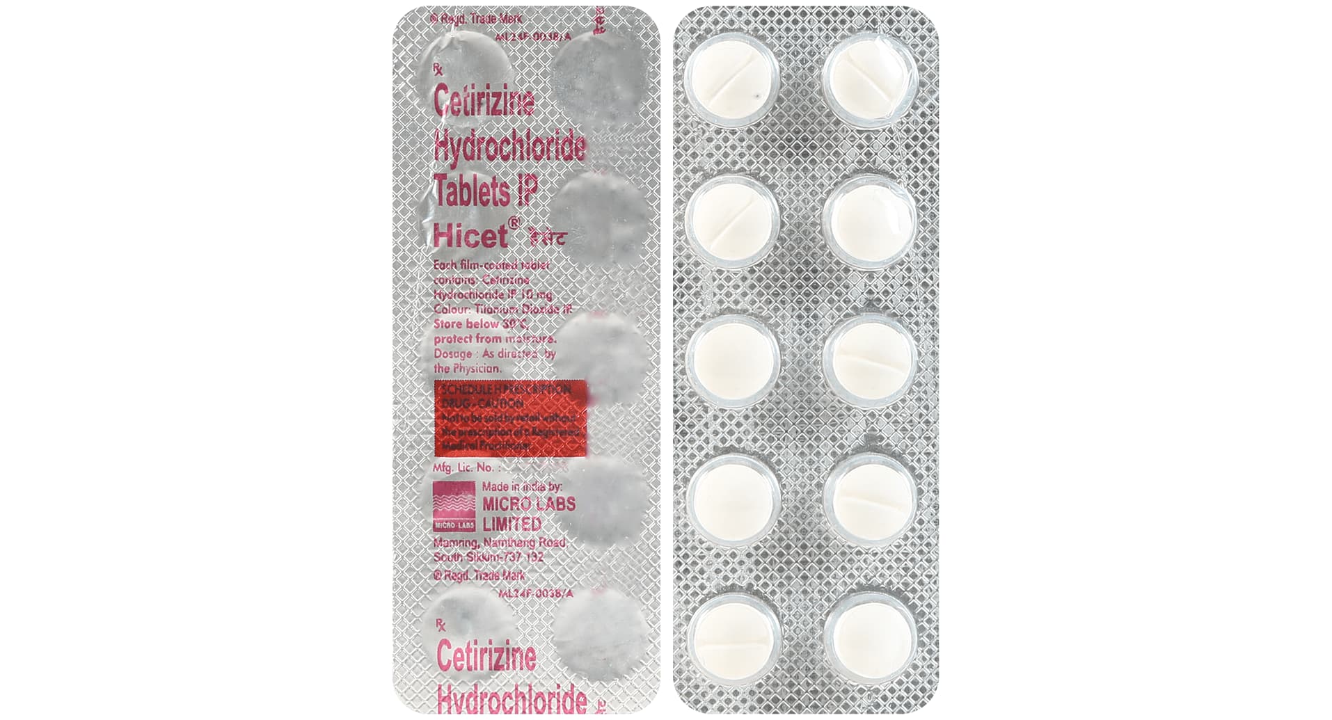Hicet 10mg Tablet pack front view