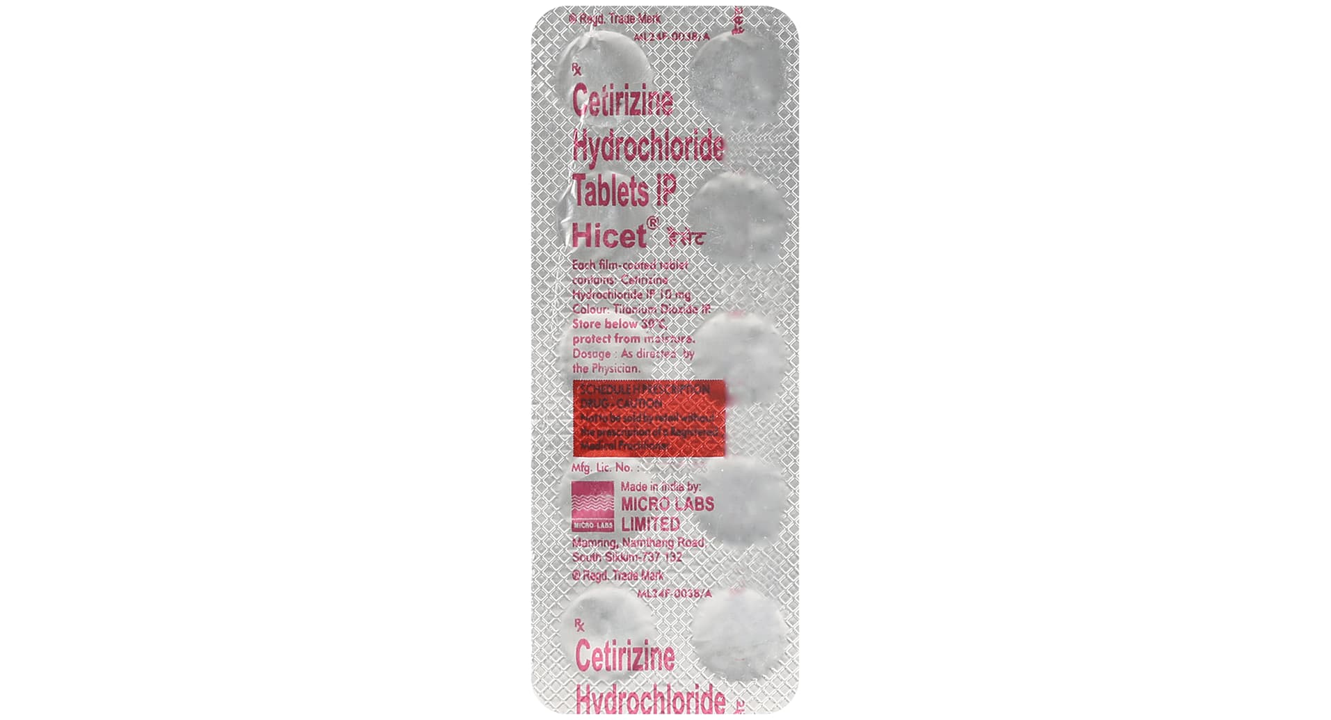 Hicet 10mg Tablet strip blister view