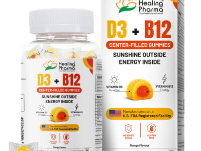 Healing Pharma Vitamin D3 and B12 Center-Filled Gummies pack front view