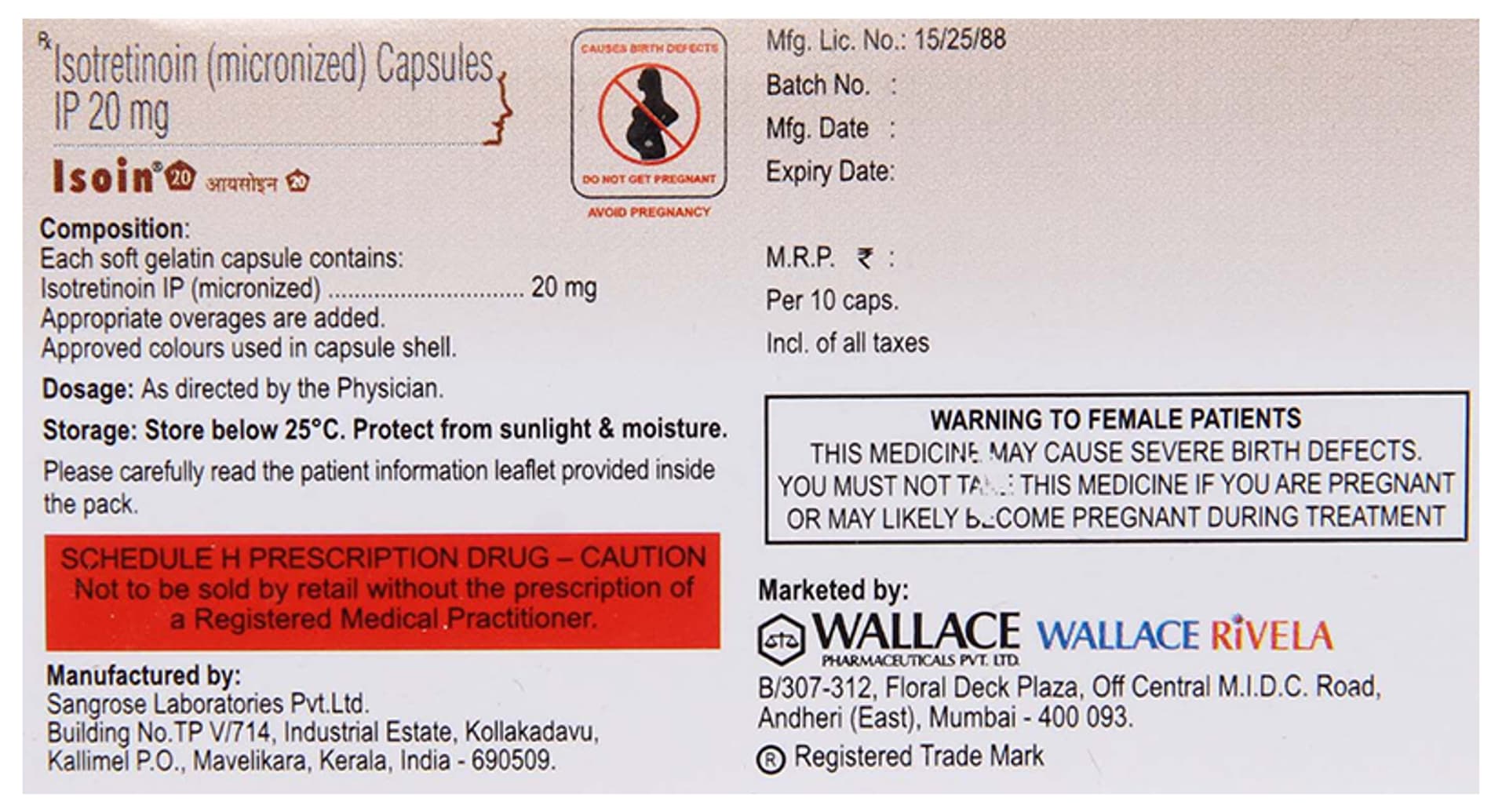 Isoin 20mg Capsule strip blister view