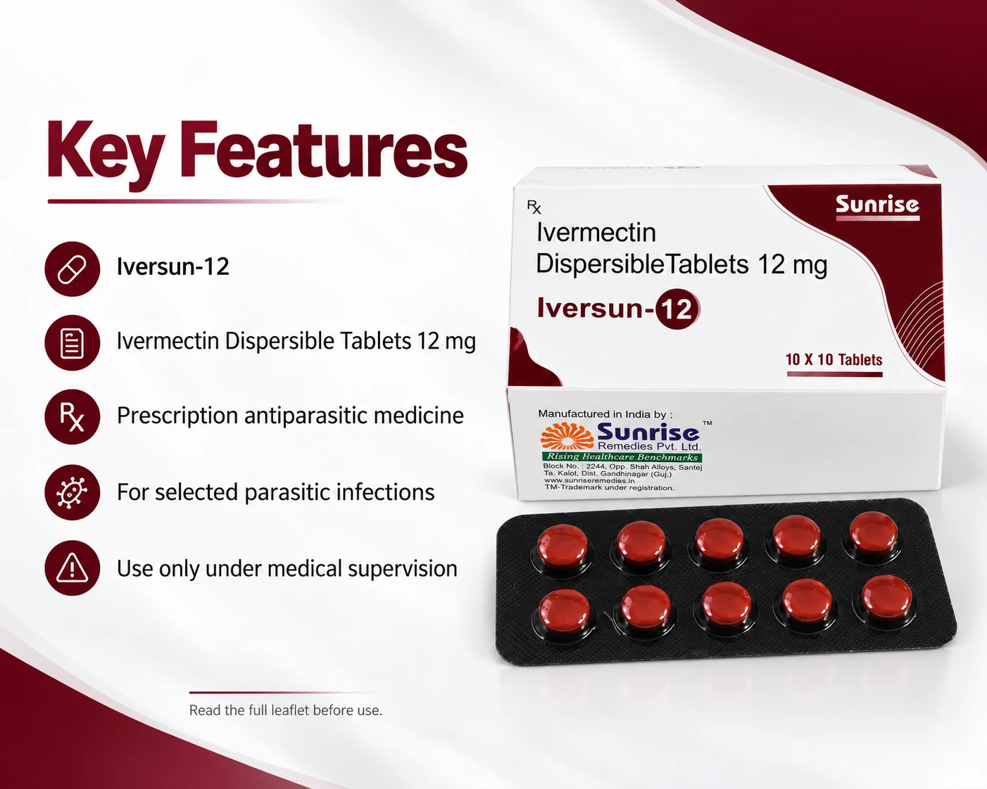 Iversun 12mg Tablet DT key features