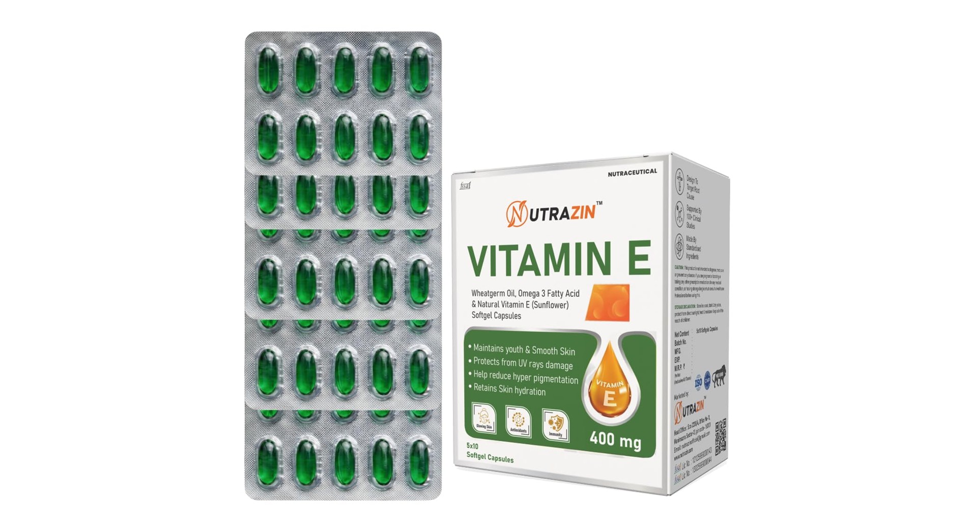 Nutrazin Vitamin E 400mg Softgels with Wheatgerm Oil and Omega 3